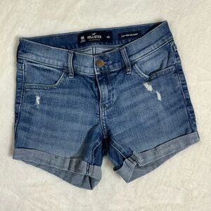 Hollister Blue Jean Shorts Cuffed Distressed
